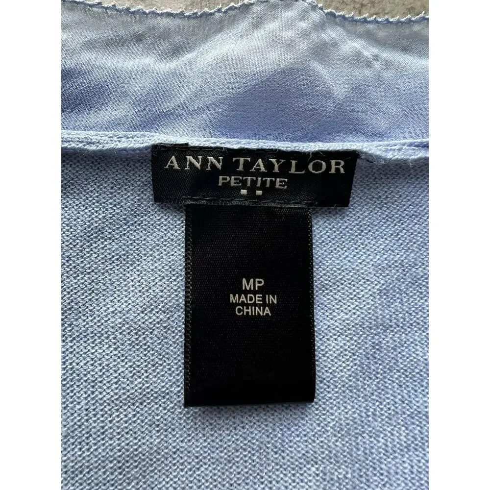 ANN TAYLOR Petites Periwinkle Lightweight Button Front Sweater Cardigan Blouse M - Picture 4 of 7